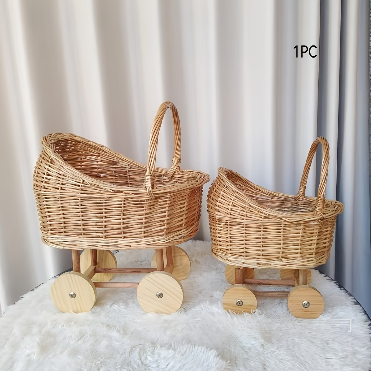 Hand-Woven Rattan Storage Basket, Multi-Use Cart-Style
