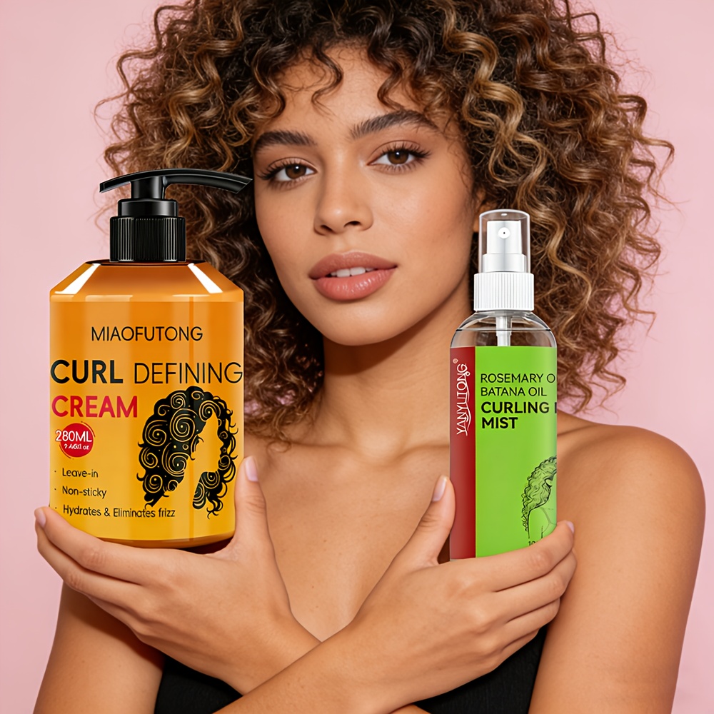 TEMU [2pcs Set]hair Styling Cream 280ml + Defining Spray 100ml (upgraded Version) - Moisture With Rosemary Oil & Babassu Oil, Formula, Long-lasting