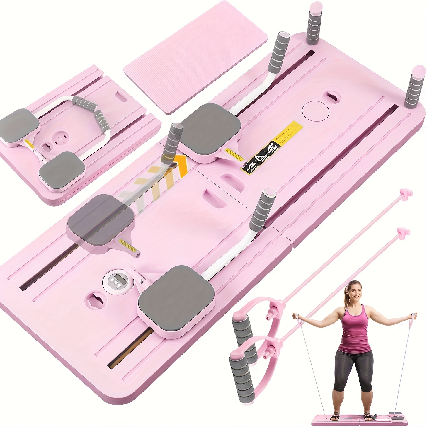 TEMU Pilates Board, Pilates Reformer Machine Foldable, Pilates Equipment Auto Rebound, Multifunctional Trainer, Portable Abdominal Board, Abs Workout