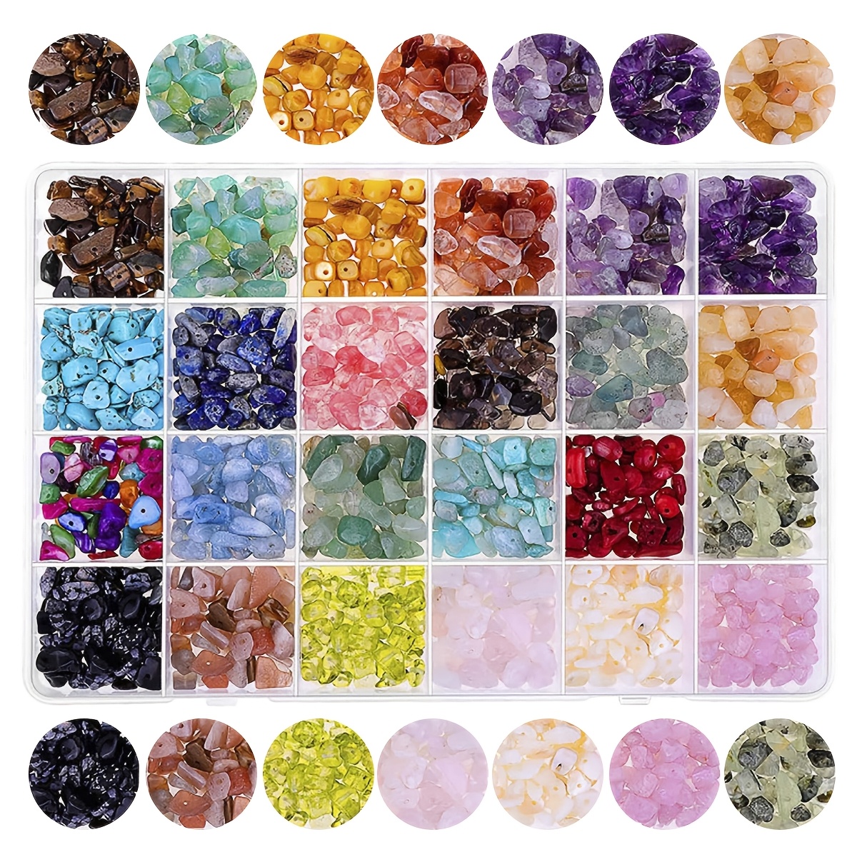 

Kit de Fabrication de Bijoux DIY avec 24 Couleurs de Perles en Pierre Irrégulières, Pierres Vives à Trou, pour Bague, Bracelet, Collier, Boucles d'Oreilles