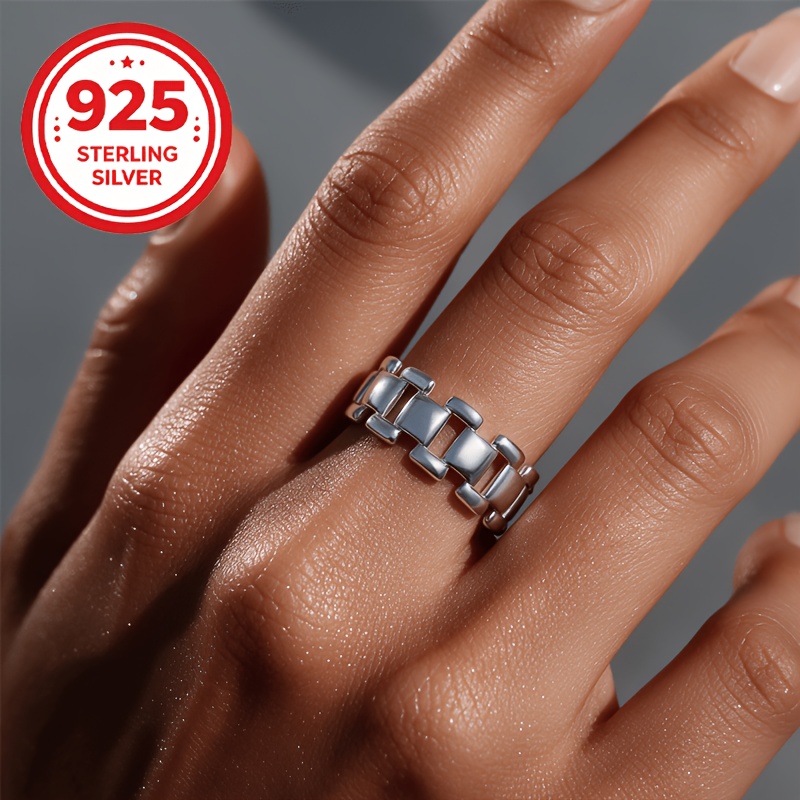 Women's 925 Silver Adjustable Open Link Chain Ring