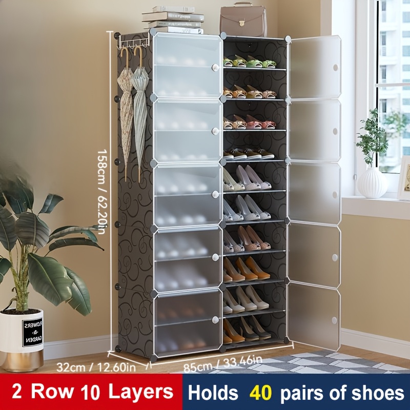 Image of Space- 4 Layers Shoe Organizer With Doors - Large Capacity, Adjustable Shelves, Portable & Expandable Storage Cabinet For 16-40 Pairs, 2rows, 4/6/8/10layers
