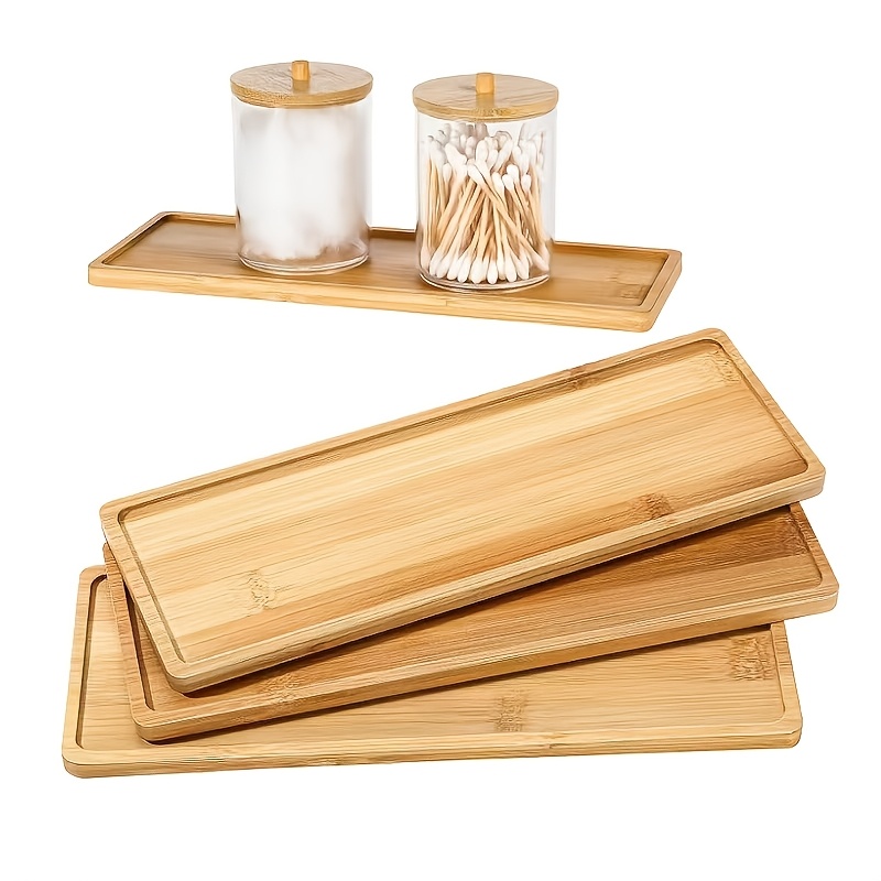 

3pcs Bamboo Trays, Decorative Wooden Trays, Multifunctional Bathroom Counter Trays, Rounded Corner Bamboo Vanity Trays For Dressing Table Counters