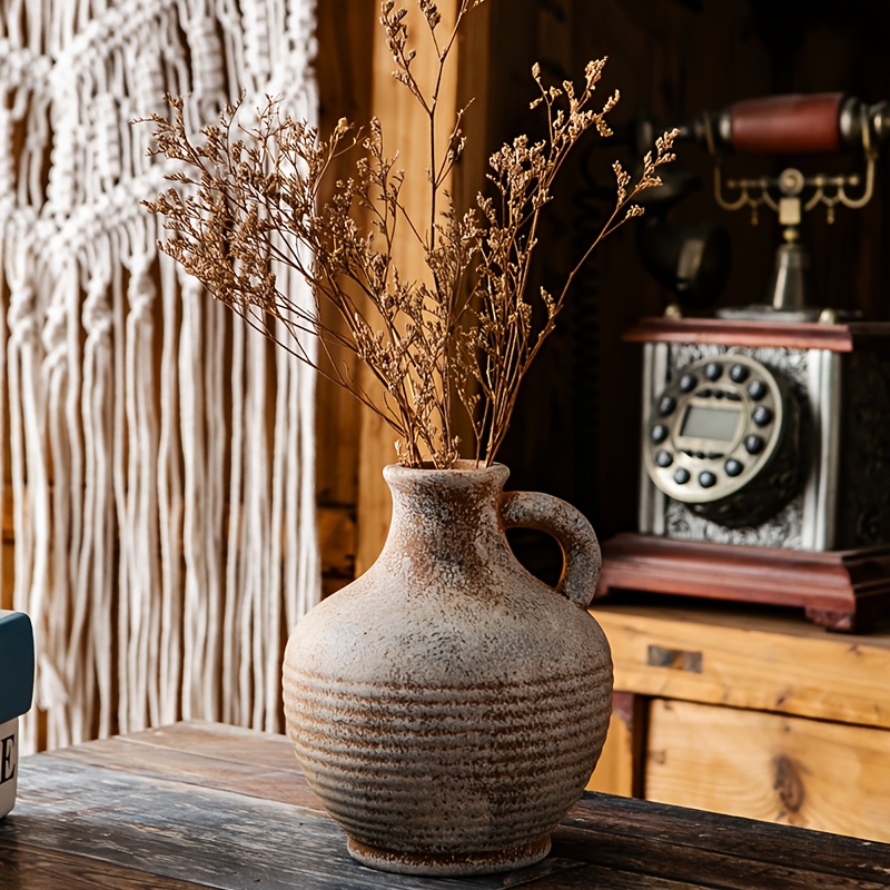 TEMU Un vase en céramique vintage pour une ferme, fabriqué à partir de balcon et doté d'une poignée. Cette pot de fleurs en peut de pièce décorative