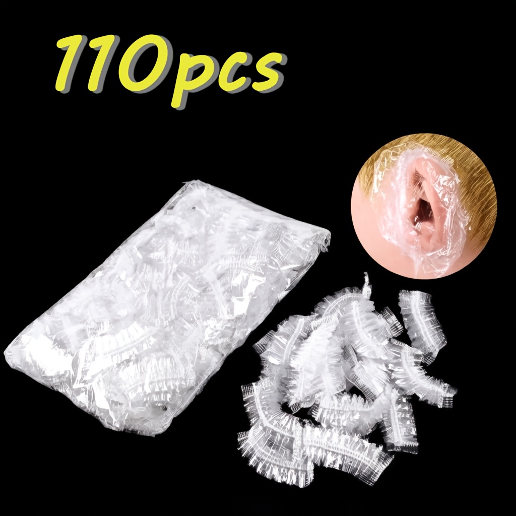 TEMU 110pcs Disposable Stretchable Thickened Transparent Ear Protectors, Designed For Hair Dyeing, Bathing, Hair Washing, Spa And Ear Care, Protects