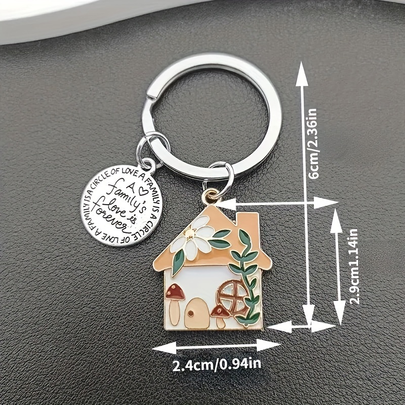 1pc Enamel Mushroom House Keychain with &*;* Forever&*; Round Charm,  Durable Metal Key Ring Design, Inspirational Family *e, Birthday Gift for 