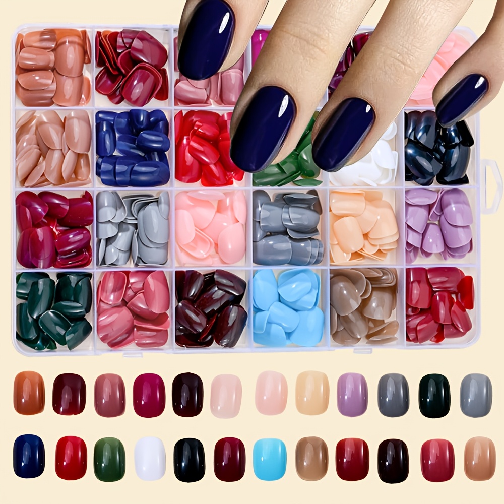 

576pcs Solid Color Press On Nails, Short Square Fake Nails Full Cover Artificial Fingernail False Acrylic Tips 24 Colors For Girls Women