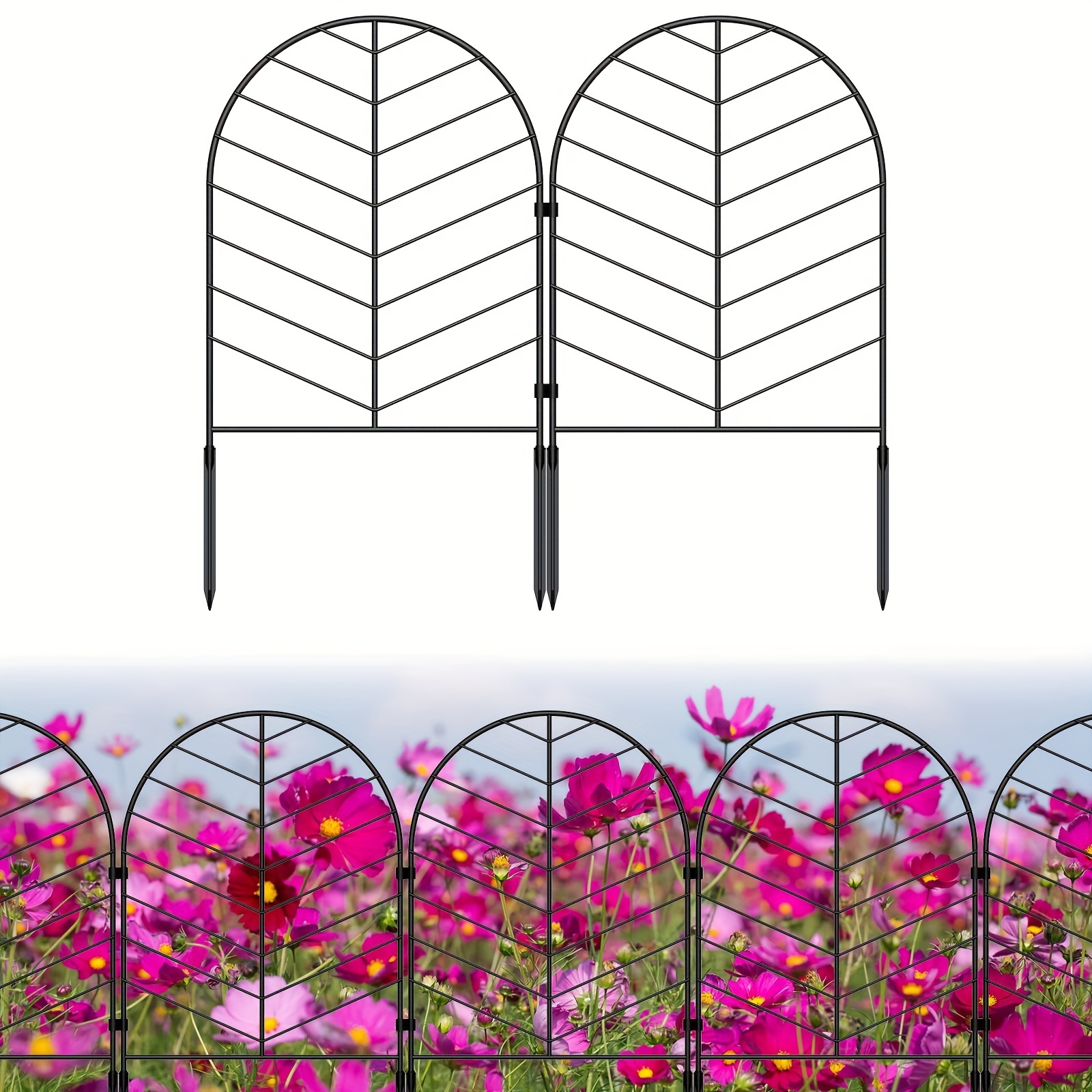 

30-panel Banana Leaf Design Metal Garden Fence, 22" H X 32ft L - Rustproof Animal Barrier With Floral Pattern For Dogs & Rabbits, Ideal For Yard & Garden Edging, Garden Fence Animal Barrier