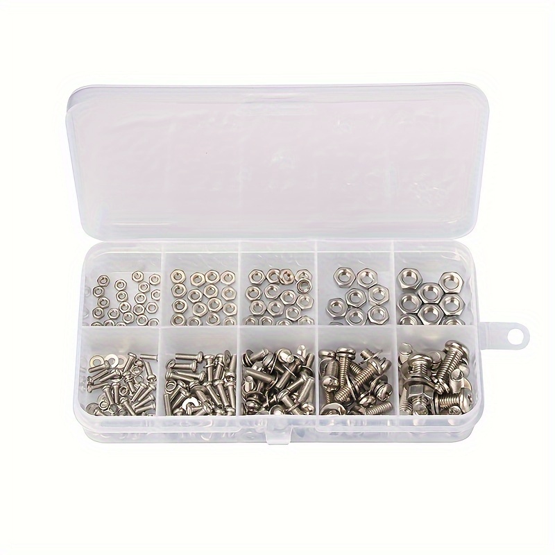 TEMU 320pcs Stainless Steel 304 Screws And Nuts Assortment Kit, Hexagonal Head, Metric M2 M2.5 M3 M4 M5 Sizes, Durable Hardware For Diy Projects