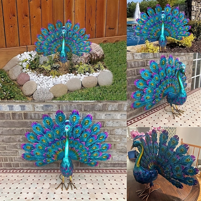 

Stunning Metal Peacock Sculpture - Lifelike Outdoor Garden Decor, Durable Iron Craftsmanship