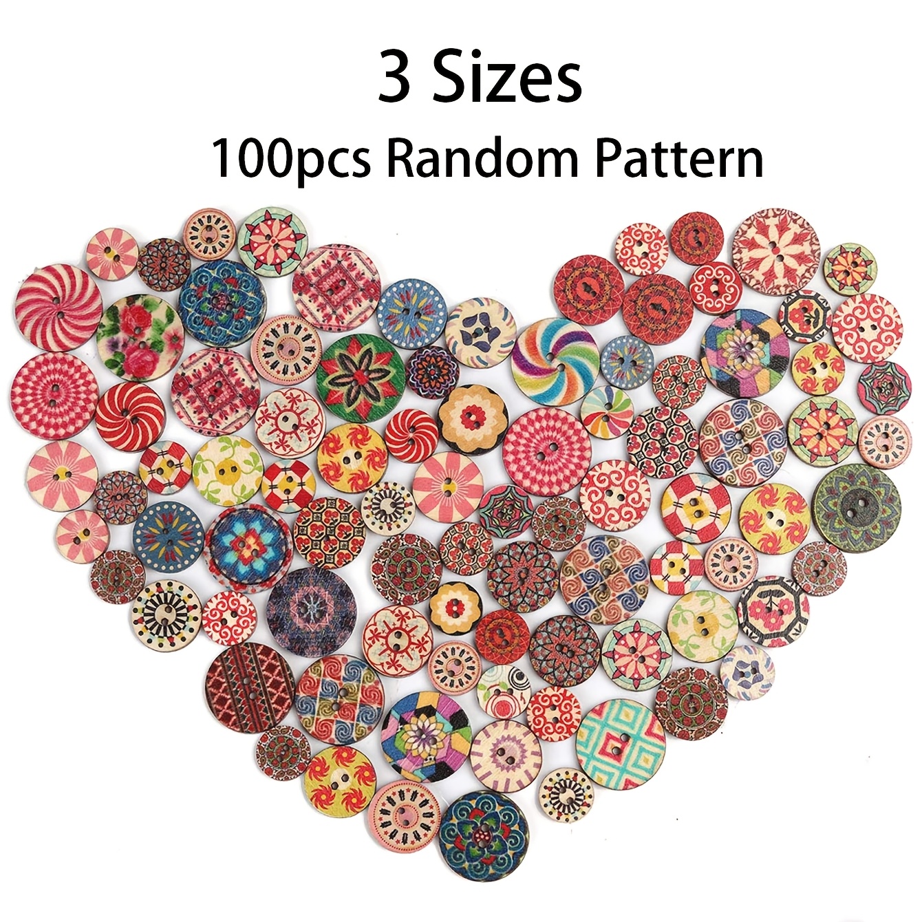 Image of Random 3 Sizes Mixed Colors Round Vintage Painted Decorative Buttons 100pcs