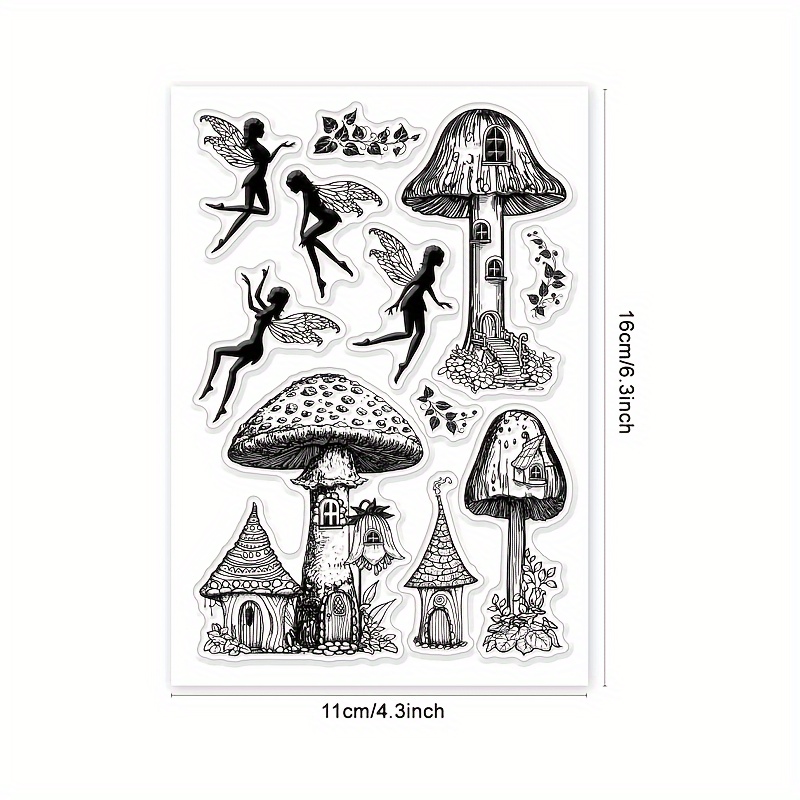 Image of 1pc Mushroom Fairy Mushroom House Transparent Stamp For , Card Making, And Painting Supplies