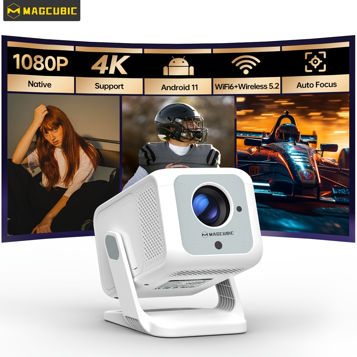 Magcubic Hy310x 11 550 Ansi Projector Magcubic 0.8:1 Throw Ratio Native 1080p Support 4k Flexible Rotating With Auto Focus And Auto Vertical Keystone Projector