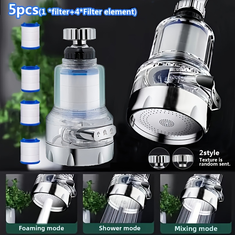 TEMU Filtro per rubinetto lavello cucina a 3 modalit� da 5 pezzi (1*filtro + 4 elementi filtranti), filtro per rubinetto antispruzzo, prolunga