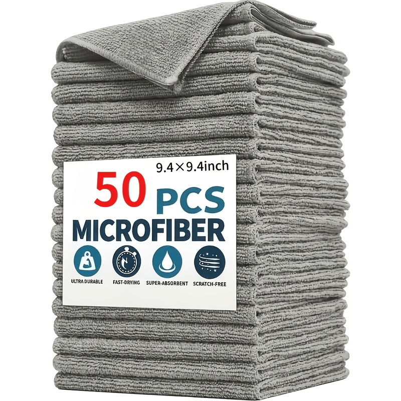 TEMU 50pcs Premium Microfiber Towels Set - Ultra-absorbent For Bath, Hair & Quick-dry Cleaning - Soft, Long-lasting Essentials