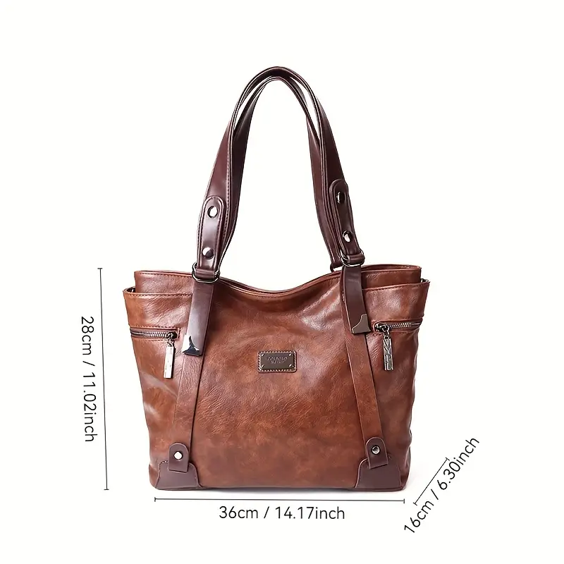 vintage inspired large capacity womens tote bag soft durable zipper closure shoulder handbag style in deep navy blue dark green multiple colors stylish vintage tote bag soft synthetic leathe Product details 2