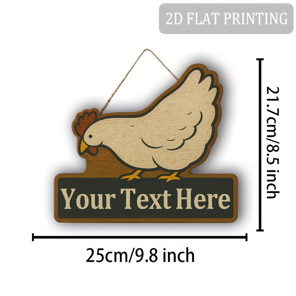 TEMU 2d Flat, Customizable Chicken-themed Wooden Address Sign - Personalized Text Rustic Farmhouse Decor, 9.8"x8.5" Artificial Wood Wall-mounted