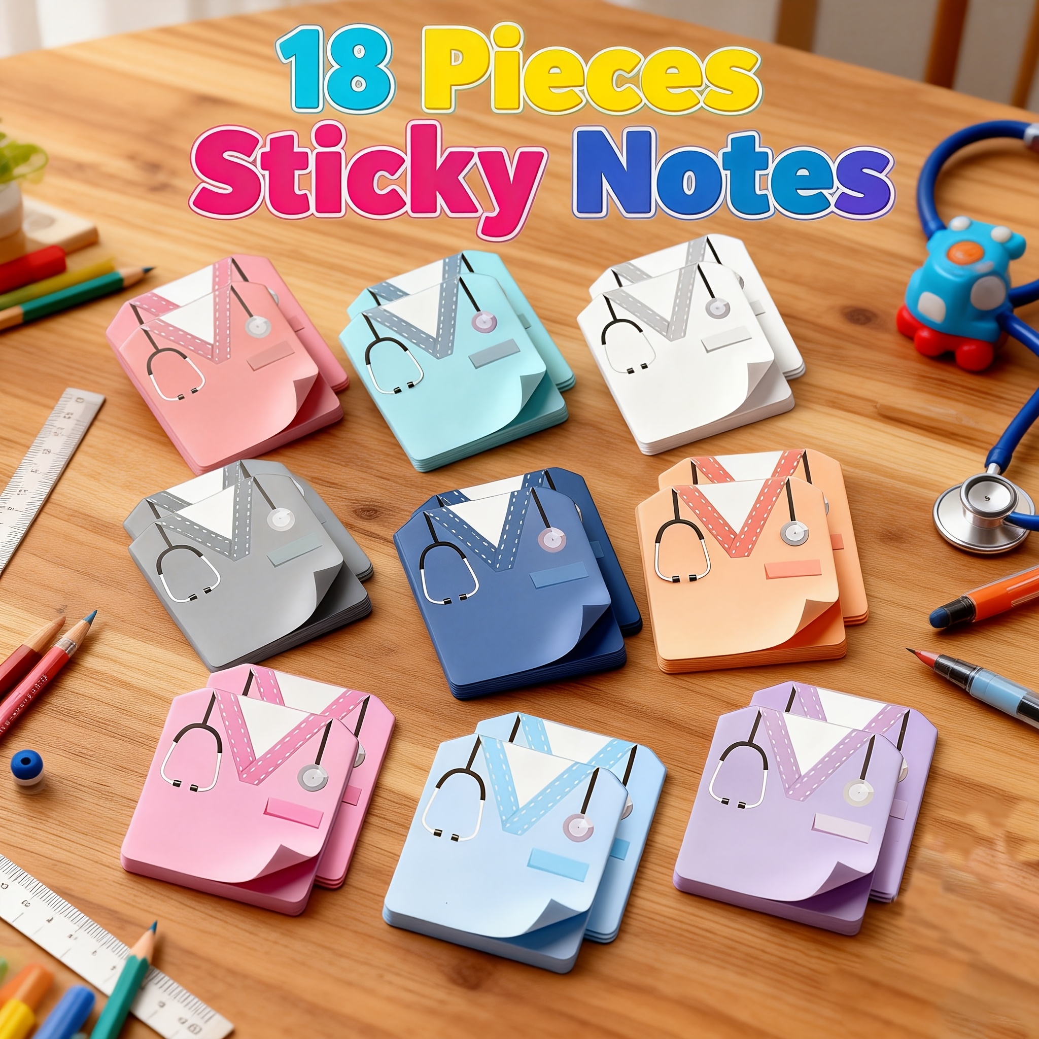 TEMU 18pcs Nurse Sticky Note Set Fun Nurse Uniformthemed Sticky Notes Cute Nursing Student Memo Notes And Back-to-school Supplies Perfect For Nurses'