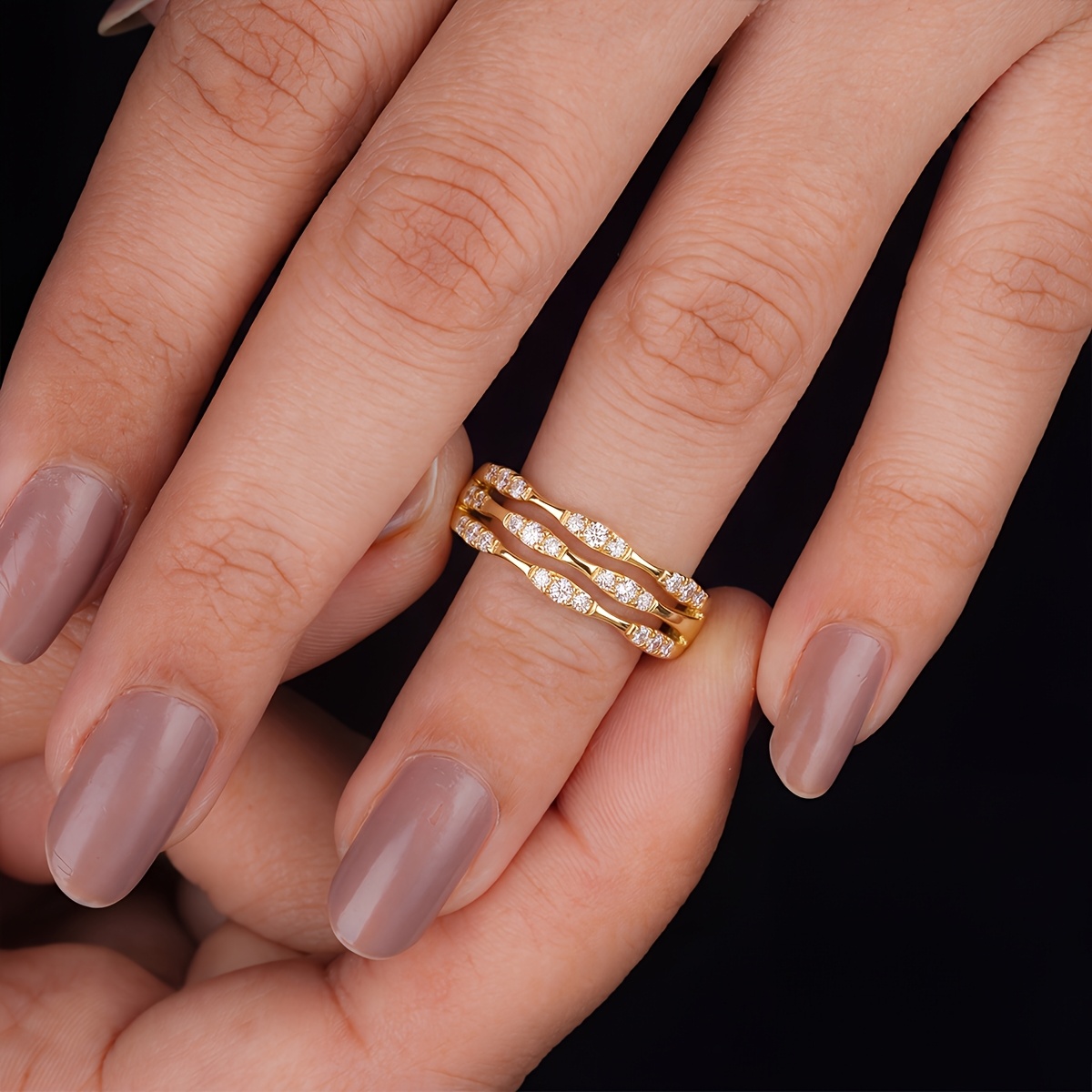 Women's Bamboo Multi-Circle Ring, Elegant Design