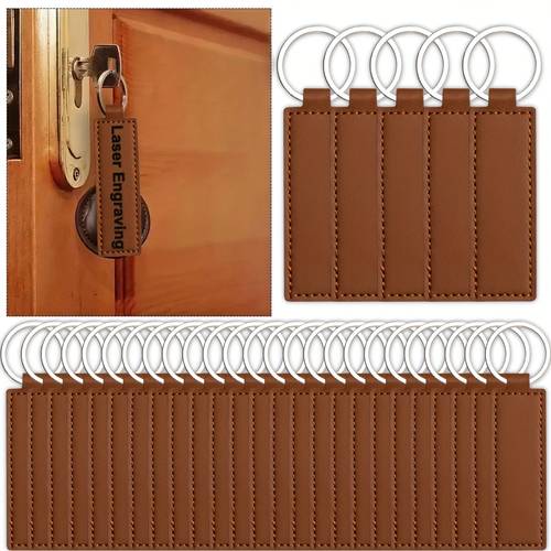 Artikelbild 30 stück schlüsselanhänger-set aus kunstleder mit schlüsselringen - 4.09x0.98in rechteckige rohlinge, lasergravierter stempel für schul-/unternehmenslogos, handarbeiten und festivals, festivalgeschenke, strapazierfähiges material