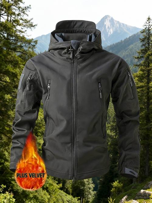 mens fall winter fleece lined multi shell jacket outdoor durable thickened windproof hooded coat machine washable stretch fabric with zipper pockets and thickened winter fleece jacket