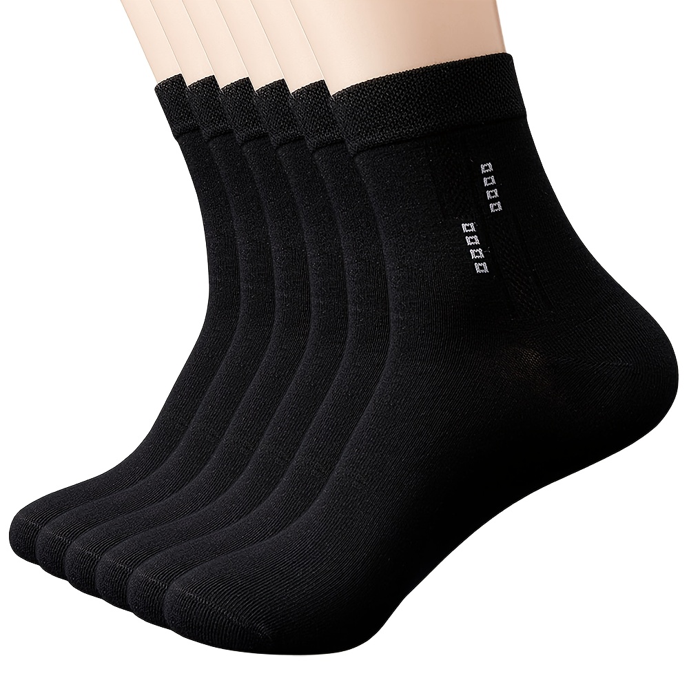 E-shop 6 Paar Herren Bambus Socken Atmungsaktiv Bequeme Business Socken Einfarbig Lässige Alltags Kleid Socken für Herren Schwarz Grau Weiß