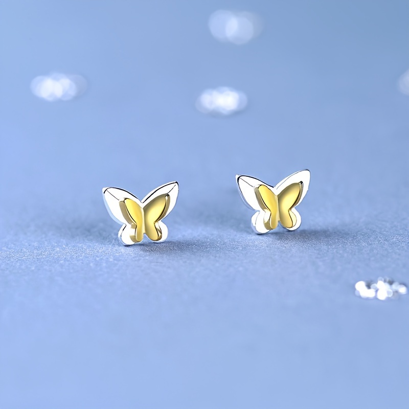 S925 Sterling Silvery Cute Double-layer Stud Earrings, Hypoallergenic Women's Earrings, Color-block Studs, Ear Piercing Earrings, 0.6g