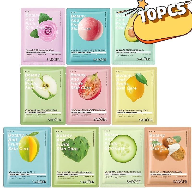 TEMU 10 Fruit Mask Sheets - Glycerin Moisturizes And Nourishes The Skin, Moisturizing, Mask Sheet For Types, Travel Essential