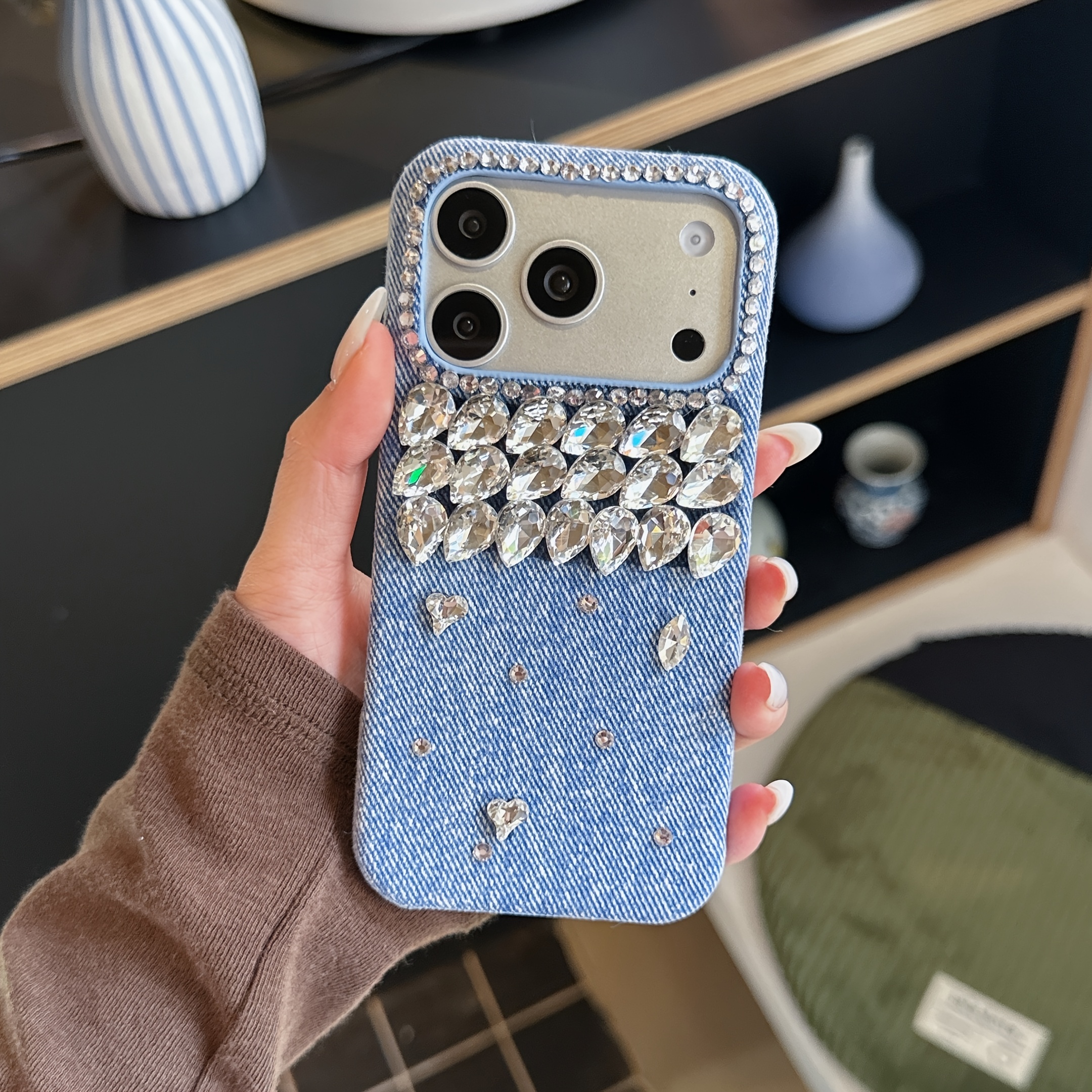 TEMU Phone Case - Fashion Handmade Rhinestone Phone Case Suitable For Iphone 13 17 Pro Luxury Trendy Hot Girl Style Phone Case Best For Bestie Gift