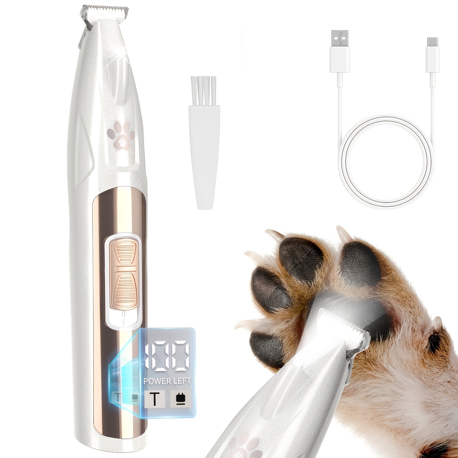 TEMU oplaadbare trimmer voor huisdierhaar met LED-licht en 100% digitaal display, draadloos professioneel verzorgingsgereedschap, geschikt voor het