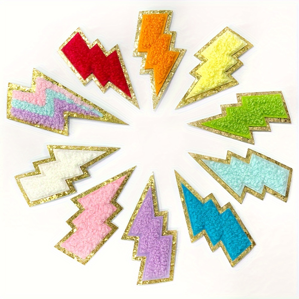 

10pcs Lightning Iron-on Patches, Cute Backpack Decoration Patches, Embroidery Stickers For Aesthetic Clothing, Jackets, Jeans, Hats