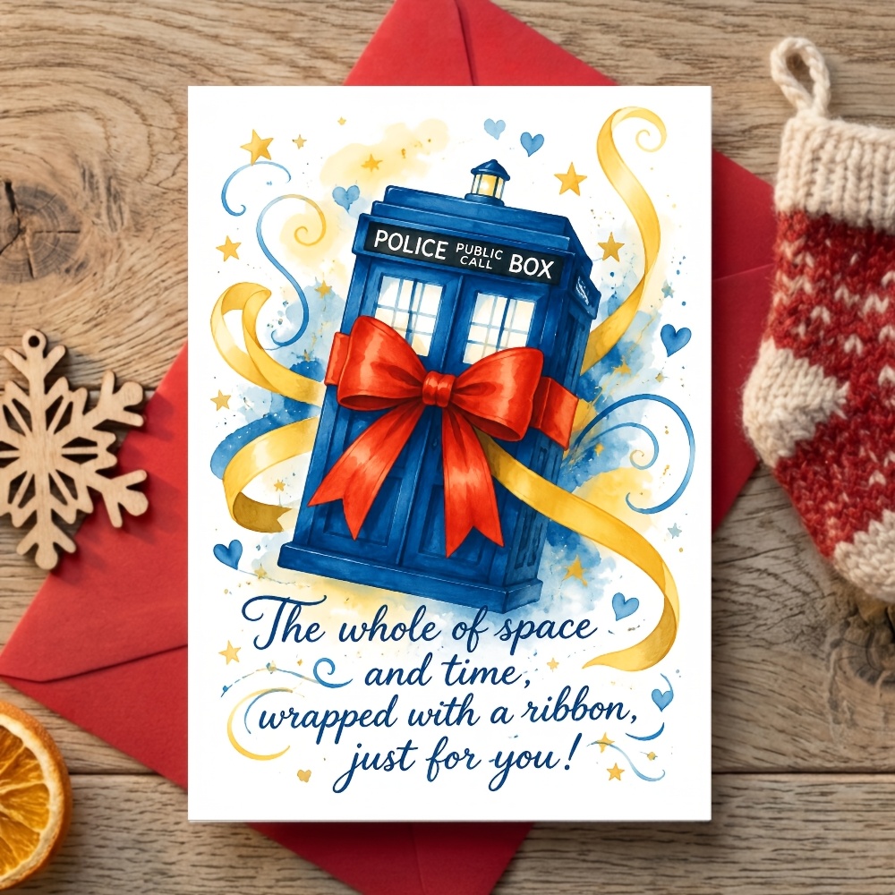 TEMU Police Box Greeting Card Watercolor Art With Red Ribbon For Fan Partner Best Friend Birthday Gift Anniversary Party