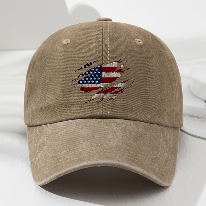 

Unisex Distressed Baseball Cap With American Flag Print, Vintage Adjustable Soft Top Dad Hat, Fashion Sun Protection Outdoor Sports Fishing Camping Hat