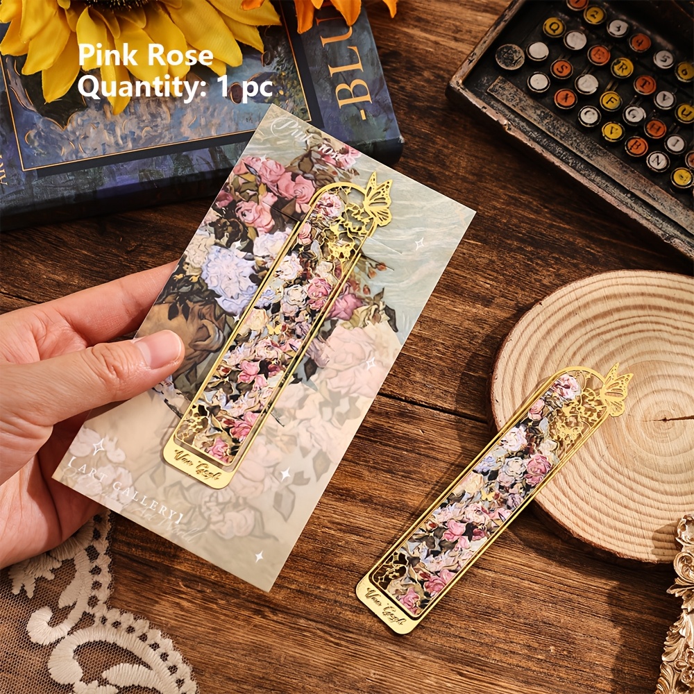 1 Vintage Bookmark Featuring A Pink Rose Painting And A , Perfect For Students And Book Lovers. A Gift For Book Clubs, Offices, And Schools