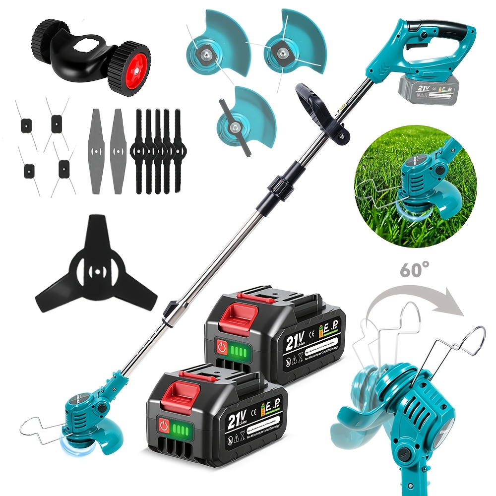 Image of Wireless Portable Lawn Mower Electric Trimmer, With 5 Tools; Expandable Body, Adjustable Angle, With Wheels For Movement, Adjustable Height, Suitable For Trimming Outdoor Garden Lawns And Shrubs