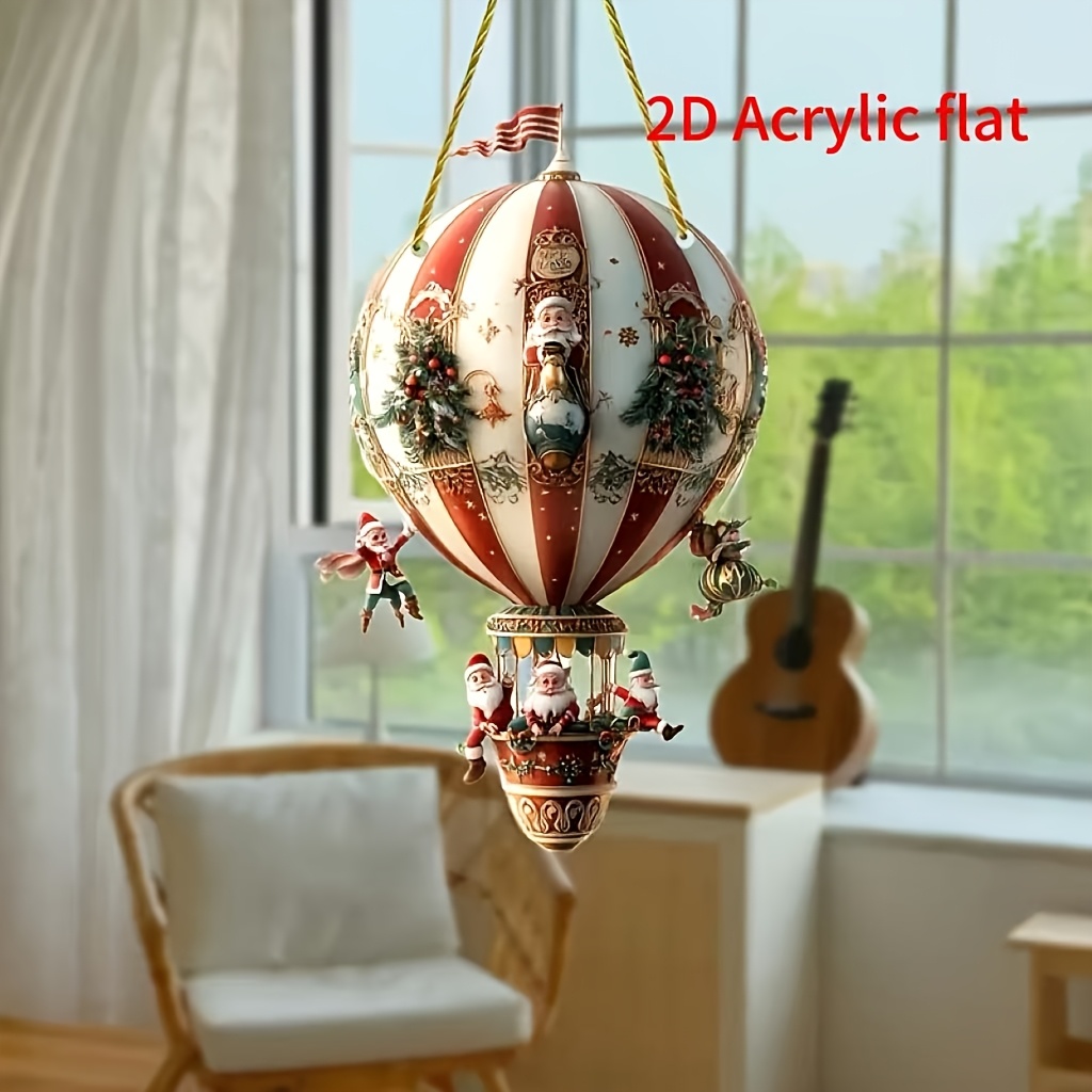 

-chic Acrylic Christmas Hot Air Balloon Ornament With Santa & Gifts - Window & Wall Decor, Ideal Holiday Gift, No Power Needed