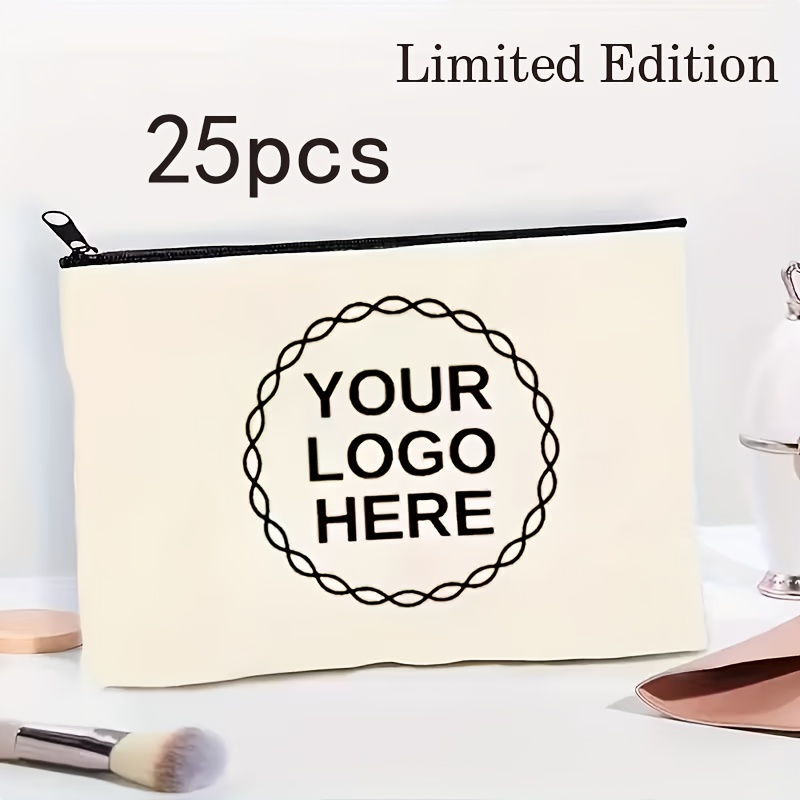 TEMU Fp Special Women's Clutch Bag 25pcs - Personalized Photo/text Customization White Zipper Makeup Pouch - Elegant White Zipper Travel Toiletry And