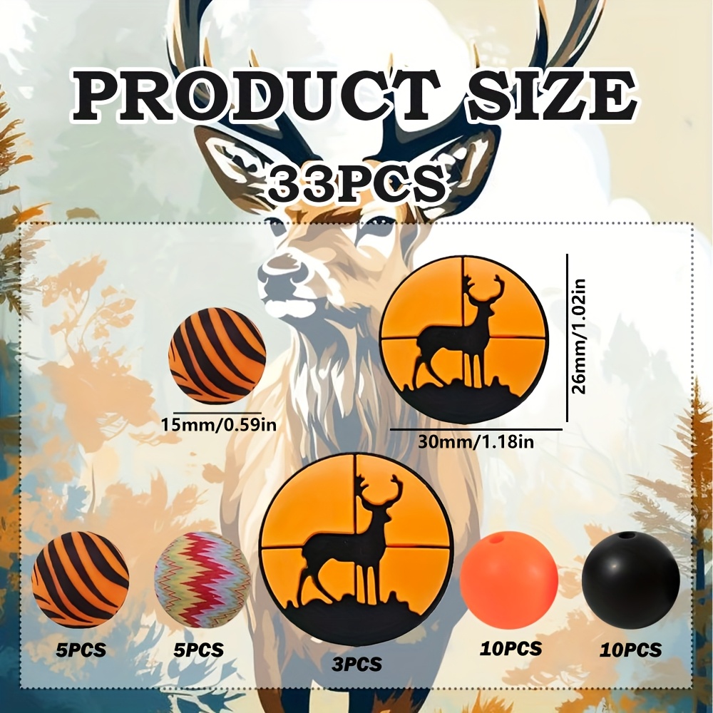 TEMU 33pcs Deer Round -shaped Silicone Beads, 15mm Round Silicone Beads With Pattern, Suitable For Jewelry Making, Bracelets, Bead Pen Additions,