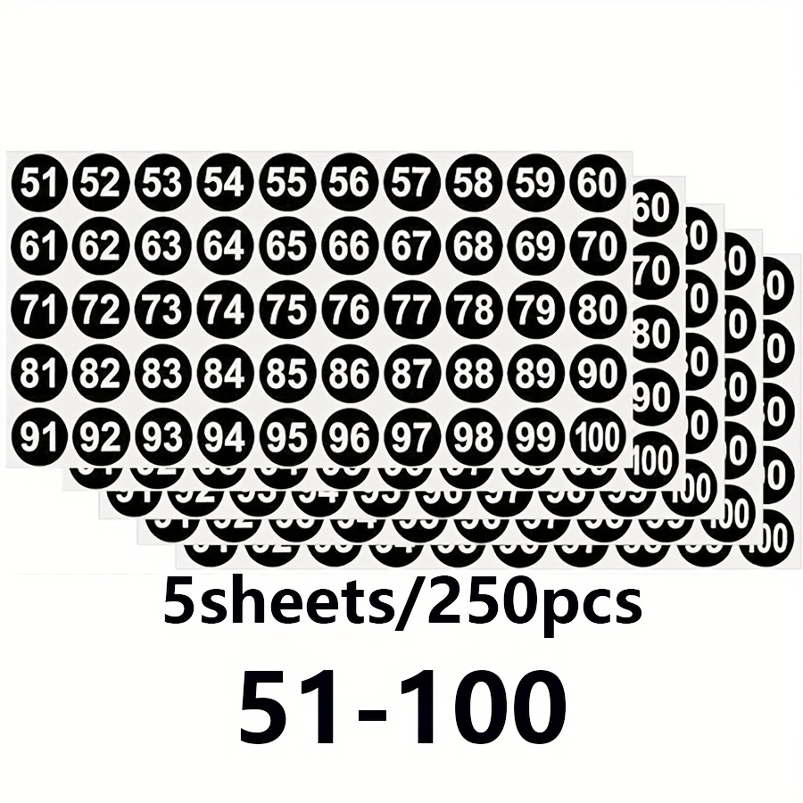 250pcs Number Stickers Vinyl Continuous Number Stickers, 1-50, 51-100, 101-150, 151-200 Number , Indoor Outdoor Labels Self-adhesive Paper Inventory Classification Inventory Stickers