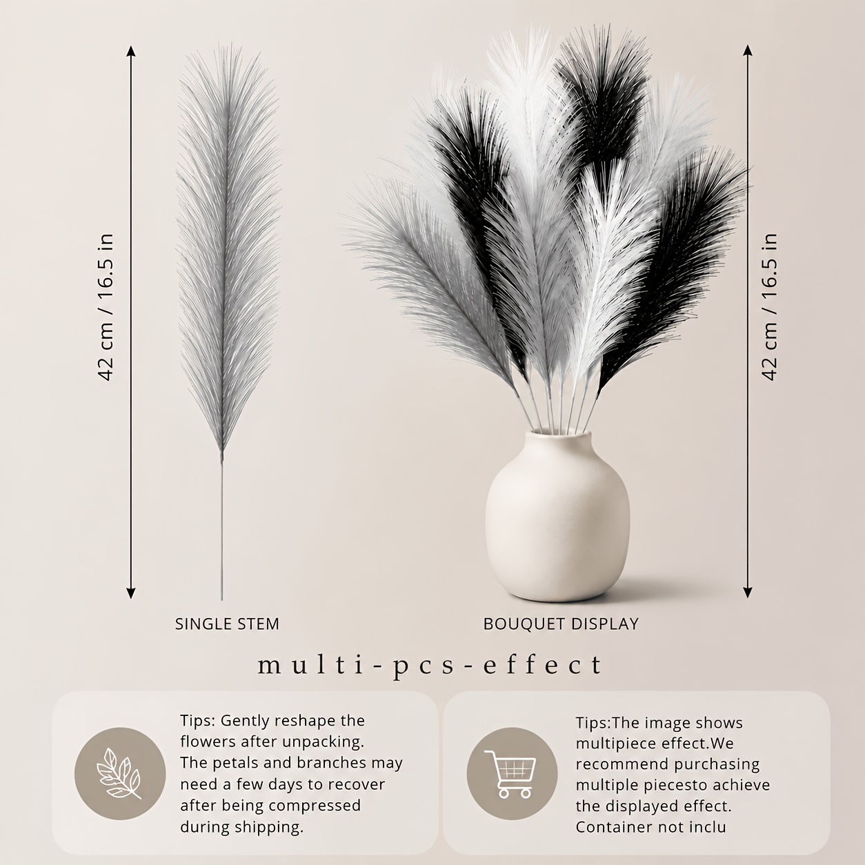 TEMU 18pcs Artificial Pampas Grass Stems, 43cm Feather Reed Grass Bouquet For Home Decor, Vase Arrangement, Wedding & Party Decoration