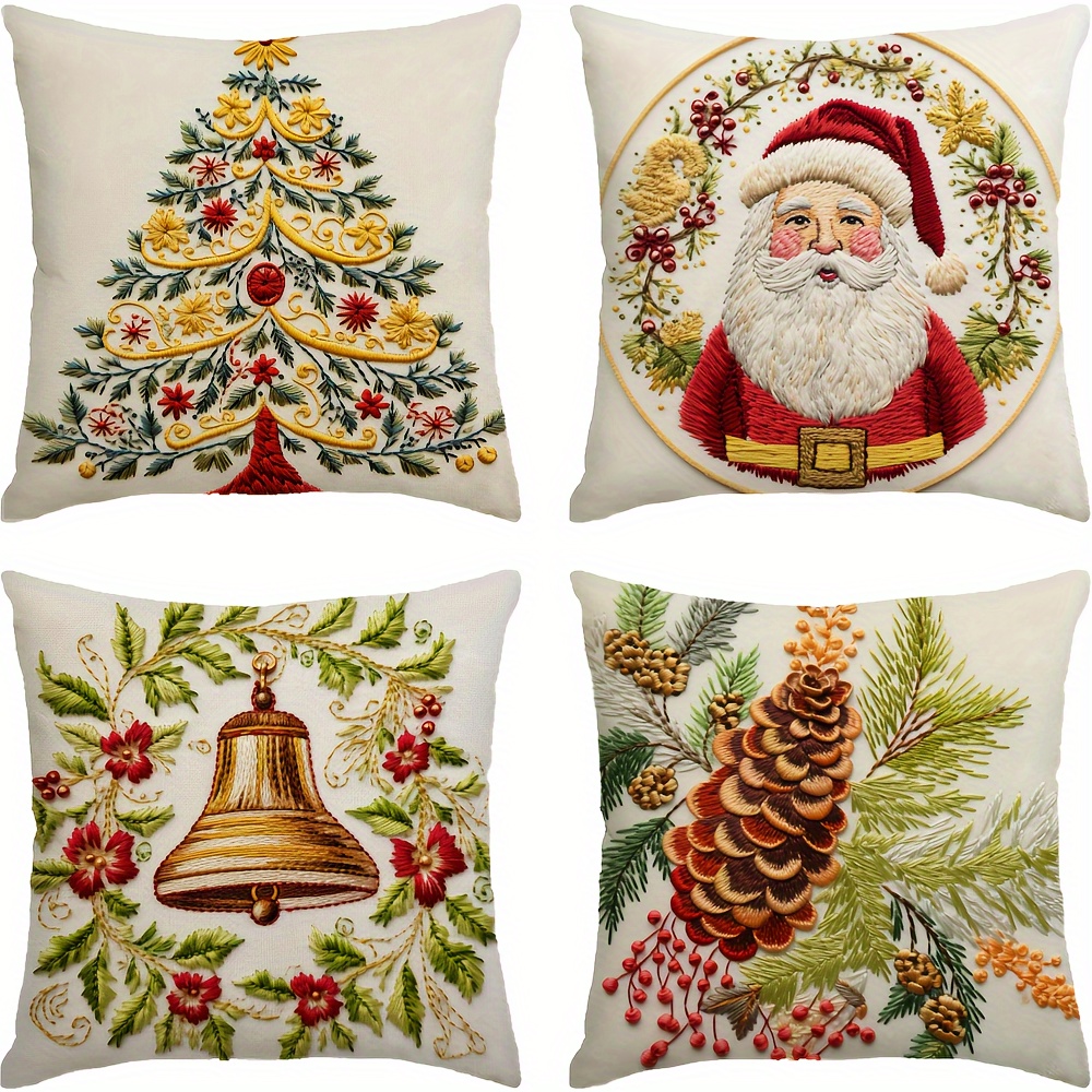

1pc/2pcs/4pcs Christmas , 18x18 , , 3d Embroidery , , Christmas , , Christmas , Polyester, , , Suitable For