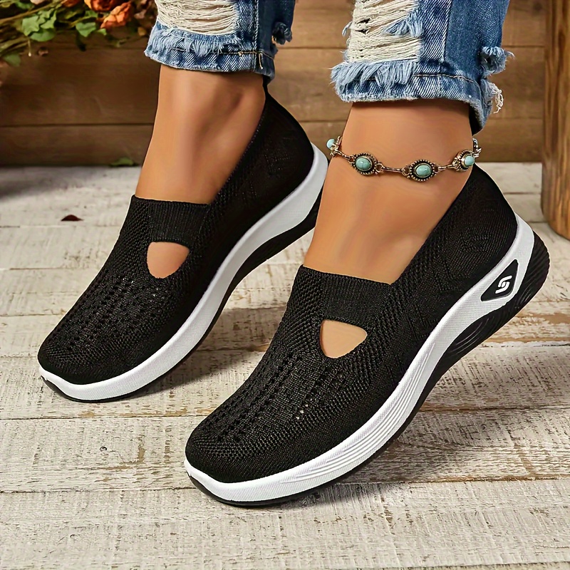

Women's Breathable Knit Sneakers, Casual Slip On Outdoor Shoes, Lightweight Low Top Shoes