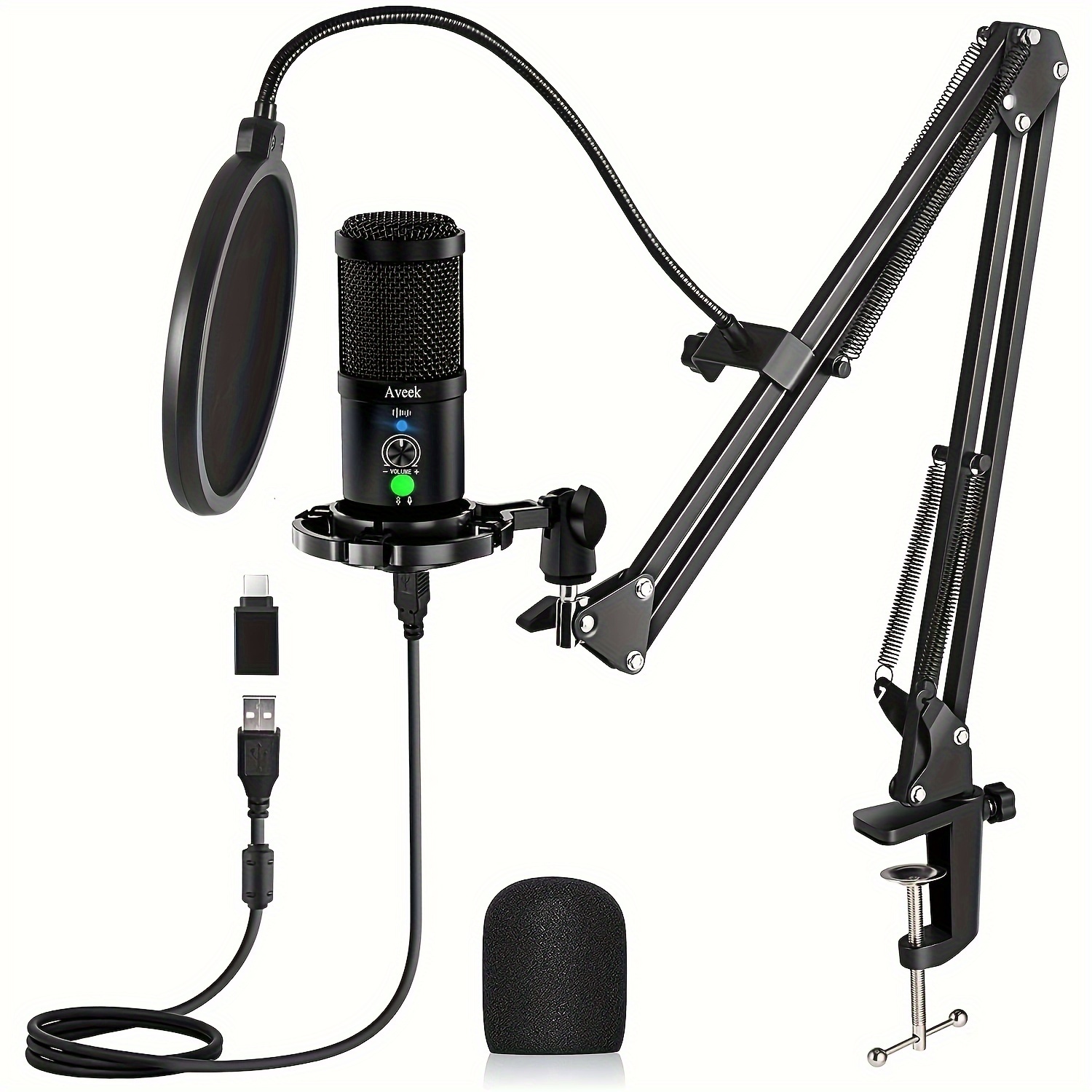 TEMU Aveek Set, 192khz/24bit, Metal Noise Reduction Microphone, Plug And Play, Headphone Output And Volume Control, 1 Click Mute Button, For Pc, ,