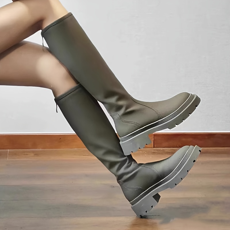 Women'S Long Boots - * Formal & Casual Boots with Non-Slip Rubber Sole,  Synthetic Cover - Olive Green Boots for Everyday, Office, Party -  Easy-Clean Shoes for Jeans, Dresses, Skirts - Women'S Fashion ...