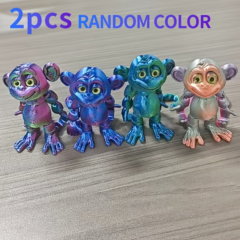 TEMU 2pcs (random Colors) Colorful Gradient Monkey Movable Model Ornaments, 3d Printed , Flexible Joints, Desktop Atmosphere Decor