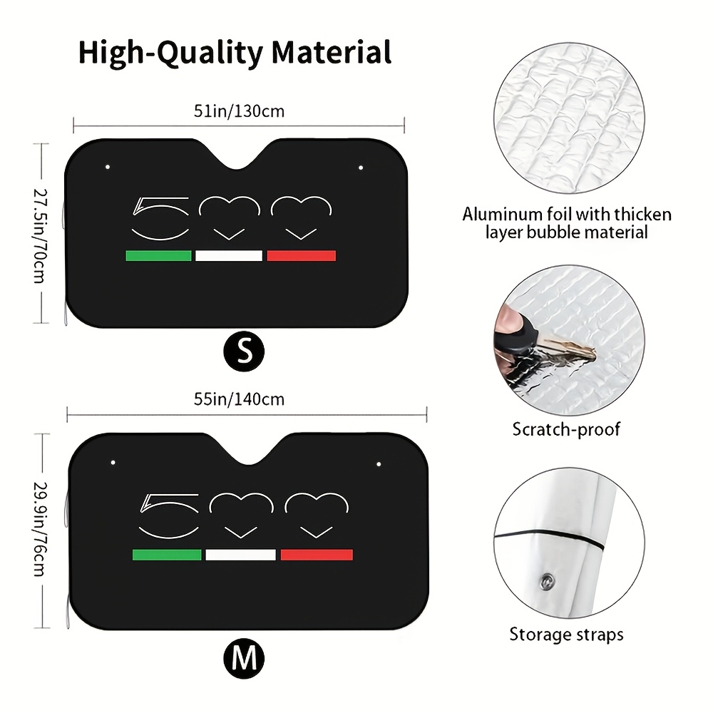 TEMU 1pc Fashionable And Sunshade, Italian Digital 500 Hearts Logo For Rv Suv Windshield, Foldable For Storage, Universal Fit For Models, Accessory,