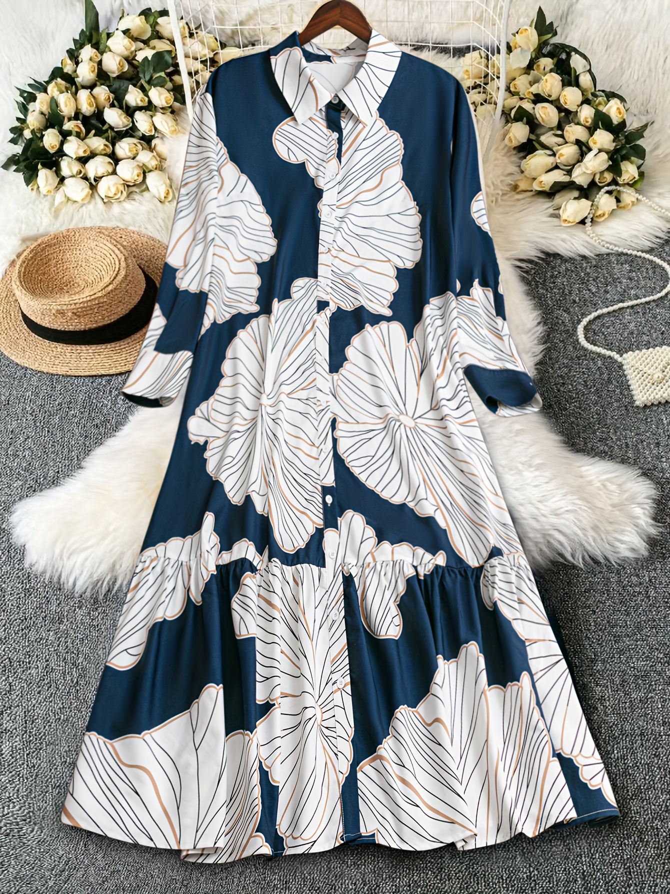 elegant long sleeve shirt dress a fashionable floral print Temu