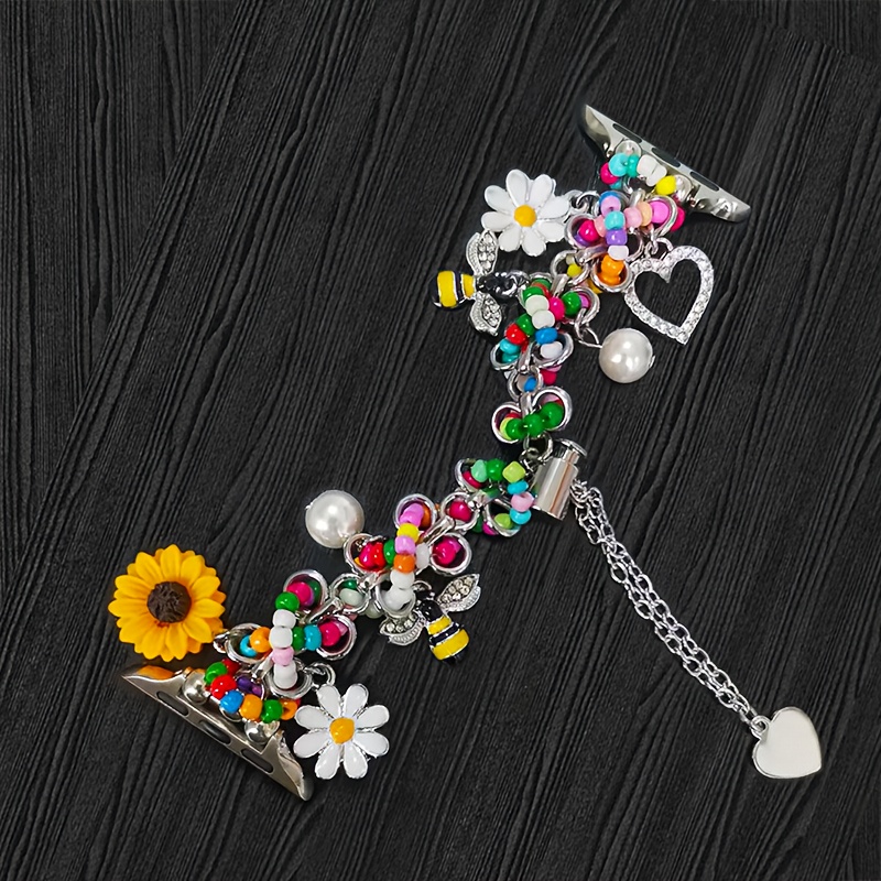 TEMU Correa de Reemplazo para Apple Watch Series 38/40/41/42/44/45/46/49mm con Cadena de Acero Inoxidable y Cuentas Coloridas, Elegante Colgante -