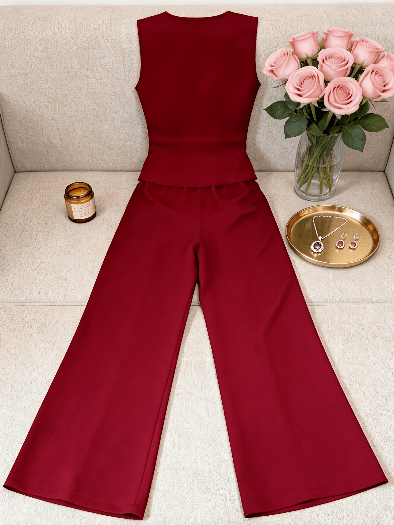 Elegant Sleeveless Top and Pants Set for Women, Business Commuter Style, Suitable for All Seasons and Office Wear. Teacher's Uniform
