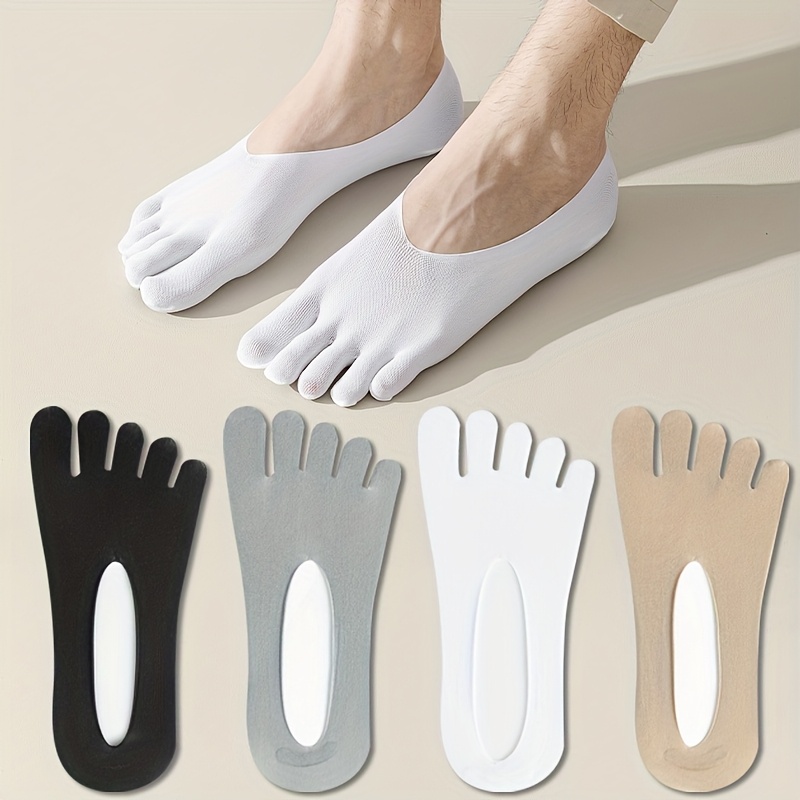E-shop 4 Paar Herren Frühling Sommer Einfarbige Weiche Bequeme Rutschfeste Schweißabsorbierende Atmungsaktive Hautfreundliche Fünf-Zehen Socken -